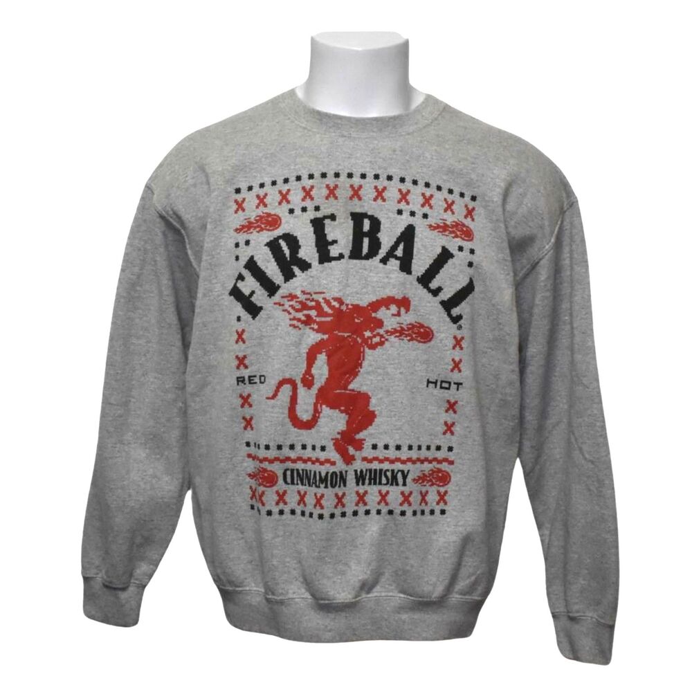 Brew City Fireball Cinnamon Whiskey Crewneck Sweatshirt Gray Unisex Large